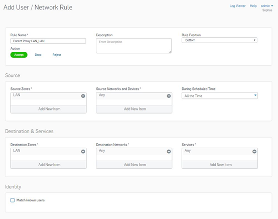 Screenshot mit Beispieleinstellungen für die Netzwerkregel